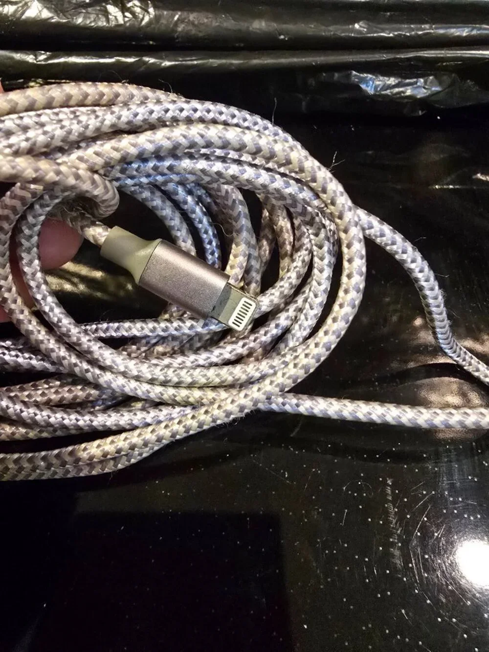 Charging Cord IPhone IPads USB-C to Lightening Gray Braided 10-ft